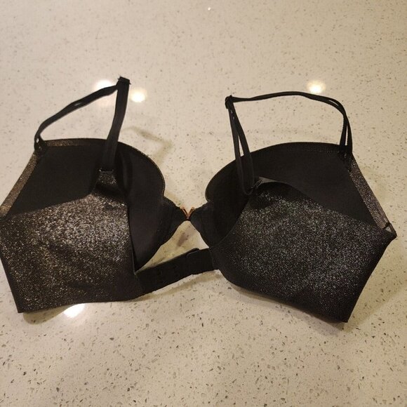 Victorias Secret Push Up Bra 32D Black Gold Metallic Padded Underwire - Picture 4 of 7